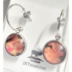 Handmade Nebula Galaxy Cosmic Ethereal Pink & Orange Hoop Earrings Photo 1