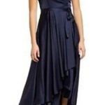 Lulus Fallen For You Faux Wrap Satin Maxi Dress High Low Navy Blue Size XL Photo 0