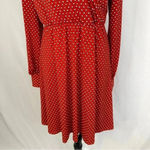 Adrianna Papell Long Sleeve Red Polka Dot V-Neck Midi Dress Medium Elastic Waist Photo 2
