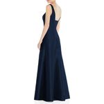 Alfred Sung  Maxi Gown Women's 14R Navy Blue Square Neck Satin A-Line Sleeveless Photo 1