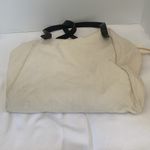Canvas Zippered Medium Tote Bag Natural Off White Brown Faux Leather Straps Photo 2