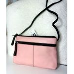 New York Pastel Pink Black Faux Leather Multi Zipper Pocket Shoulder Purse Bag Photo 5