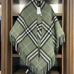 Burberry NEW Green Giant Check Fringed Wool Cape Photo 2