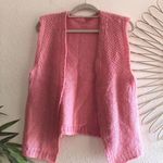 Cottage core girly Pink crochet knit sleeveless cardigan with a vintage retro vibe vibes Size L Photo 0