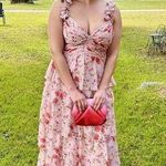 Mac Duggal Pink Floral Ruffled Sweetheart Sleeveless A-Line Gown Size 6 Photo 0