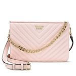 Victoria's Secret VS Victoria’s Secret Light Pink Pebbled V-Quilt 24/7 Crossbody purse gold strap Photo 1