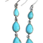 New Sterling Silver Turquoise Teardrop Cabochon Dangle Earrings Blue Photo 0