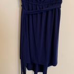 EXPRESS Womens Size XS Strapless Dress Blue High Low Belt Ruffle Top Mid Length Photo 3