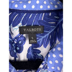 Talbots Blue Botanical Print Cotton Shirt Women’s Small Reversible Cuff Dot Deta Photo 2