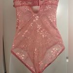 Carrie Amber Intimates Lingerie Bodysuit Pink Floral Lace Cut Outs Size Medium Photo 4