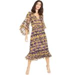 MISA Los Angeles Yanira Midi Puprple Yellow Floral Ruffle Dress Size XS Photo 3