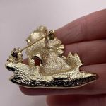 Next Signed AJC Brooch Pin Gold Tone Metal Christmas Couple to Tree Photo 5