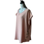 She & Sky  Women’s Pink Button-Side Blouse 1X | Lagenlook Balletcore Coastal boho Photo 2