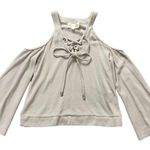 J.O.A. . Sweater Cold Shoulder Lace-up Bell Sleeves in Light Gray XS Photo 0