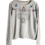 Anthropologie Luna Mercantile Co Gray Graphic Tiger Embellished Crew Sweatshirt Photo 4