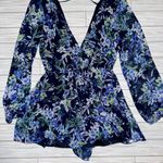 Embrace  Blue Floral Womens Stretch Cute Romper Dress Photo 1