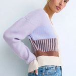MINKPINK  Lavender Cropped Oversized Cardigan Sweater MEDIUM Colorblock Soft $109 Photo 2