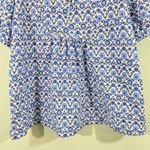 Loft Women Blue Mediterranean Print Short Puff Sleeve Blouse Size S Photo 2