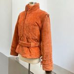 Vintage Suede Leather Embroidered Flame Belted Coat Jacket In Orange Size XL Photo 1