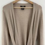 Lord and Taylor Beige Cashmere Open Drape Waist Tie Minimalist Cardigan Sweater Photo 3
