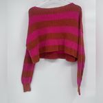 Free People Just My Stripe Sweater Pink Orange Round Neck Cotton Women Sz Xs Photo 2