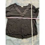 Hem & Thread  Black Textured Stripe V Neck Tie Front Ruffle Sleeve Tee Large Photo 6