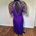 Laurence Kazar Silk Purple and Gold Embellished Sheath Dress Photo 7
