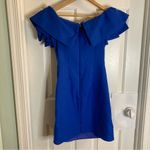 None Royal blue fancy dress w/ bow front w/ blue gloves, jewel, regency core Photo 1