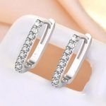 Zales 925 Sterling Silver Crystal Zirconia Edged Hoop Earrings for Daily Wear Photo 2
