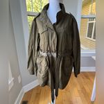 Vera Wang Simply Vera  Olive Green Trench Coat Anorak Utility Jacket Petite XL Photo 8