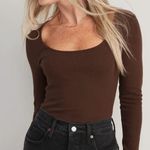 Old Navy Fitted Long-Sleeve Rib-Knit Top Espresso Bark SP Photo 0