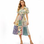 Yak & Yeti Patchwork Floral Button Front Midi Dress Size Medium🧡 Green Photo 0