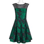 Julia Jordan Black & Green Mesh & Jacquard A-Line Dress Size 10 EUC Photo 1