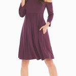Soma  Y Neck Dress Cold Shoulder Short Merlot Jersey Knit Pockets Size Small Photo 0