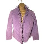 Dialogue Vintage 90s Y2K  Suede Leather Fringe Open Jacket Purple Small Photo 1