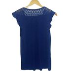 Mason & Belle Mason‎ & Belle Womens Lace Yoke Ruffle Detail Knit V-Neck Davina Top Navy Small Photo 4