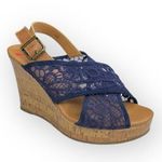 Jellypop Peaches Lace Platform Slingback Wedge Heel Espadrille Sandal Navy Photo 0
