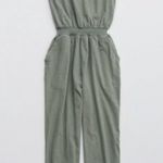 Aerie  Green Cotton Scoop Neck Sleeveless Racerback Cropped Jumpsuit Size Large Photo 0