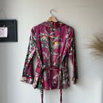 F.R.S For Restless Sleepers Burgundy Tropical‎ Floral Silk Kimono Jacket Size XS Pink Photo 5