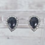Vintage Clip On Earrings Black & Clear Gem Elegant Photo 0