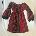 Venus  Bohemian fall Pumpkin Parch Red Black Long sleeve Pattern Lace Dress Small Photo 1