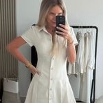 ZARA  mini dress pleated skirt collar button up ivory casual classic old money Photo 11