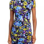 AQUA  Floral Print‎ Ruched Bodycon Mini Dress Short Sleeve XS Photo 0