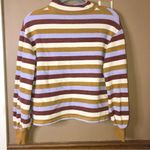 Madewell Miles Mockneck Bubble-Sleeve Sweatshirt in Stripe brown purple XS Photo 2