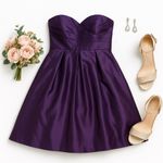 Bill Levkoff Strapless Purple Satin Pleated Cocktail Dress Sz 10 Lined in GUC Photo 6