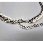 None Great Multi Chain & Faux Pearl Silver Tone Adjustable Belt Faux Leather 37-50 in Photo 2