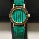 Michelle Louise Wristwatch Malachite Vintage Style Roman Numeral Gold Tone Bezel Green Photo 2