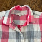 Loft red and grey plaid flannel button up 100% cotton Photo 5