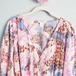 Venus Pink And Blue Floral Leopard Print Long Sleeve Belted Dress Photo 7