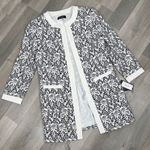 Nine West Floral Brocade Open Front Long Blazer Topper Jacket Black White 2 Photo 12